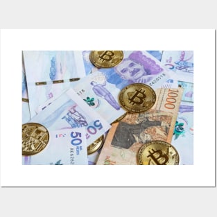 Bitcoin and Colombian Banknotes Posters and Art